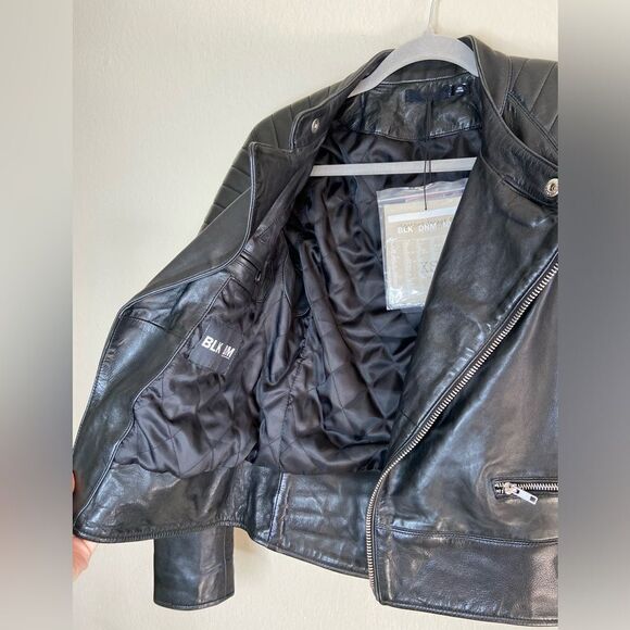NWT Blk Dnm Padded Elbows Lambskin Leather Black Biker Jacket  Size XS - Picture 11 of 11